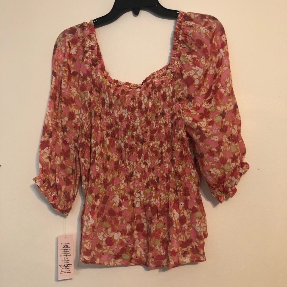 Nanette Lapore Floral  Smocked Boho Top Size Medium